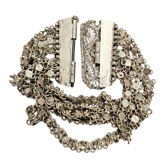 Sterling Cannitelle Filigree Etruscan Multi Strand Pin Buckle Bracelet C576 - Picture 5 of 7